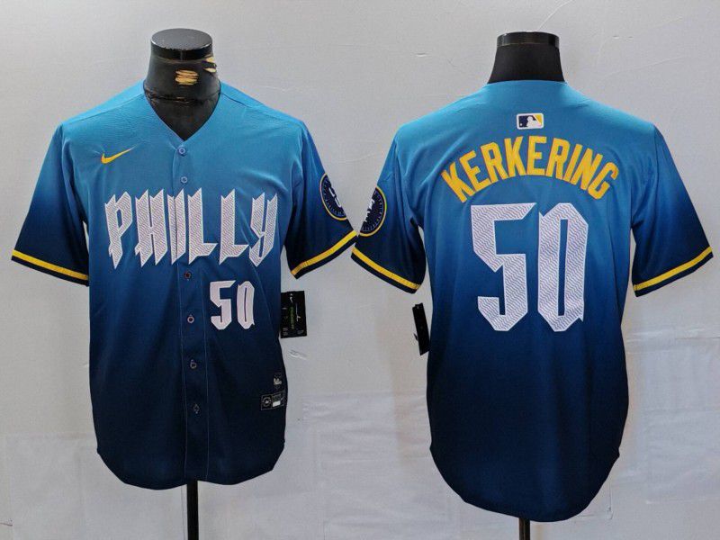 Men Philadelphia Phillies #50 Kerkering Blue City Edition Nike 2024 MLB Jersey style 1->youth mlb jersey->Youth Jersey